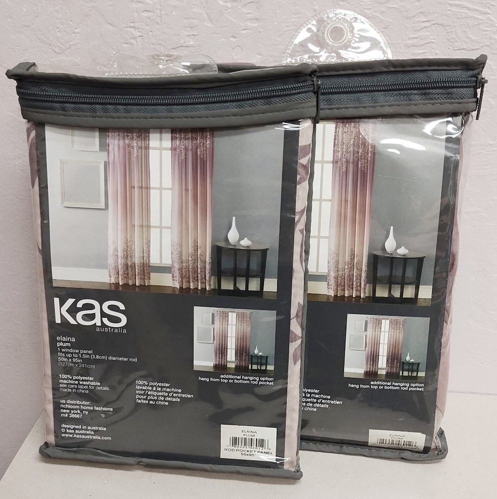 NWT Kas Australia set of two 95" length window panels / curtains Elaina plum